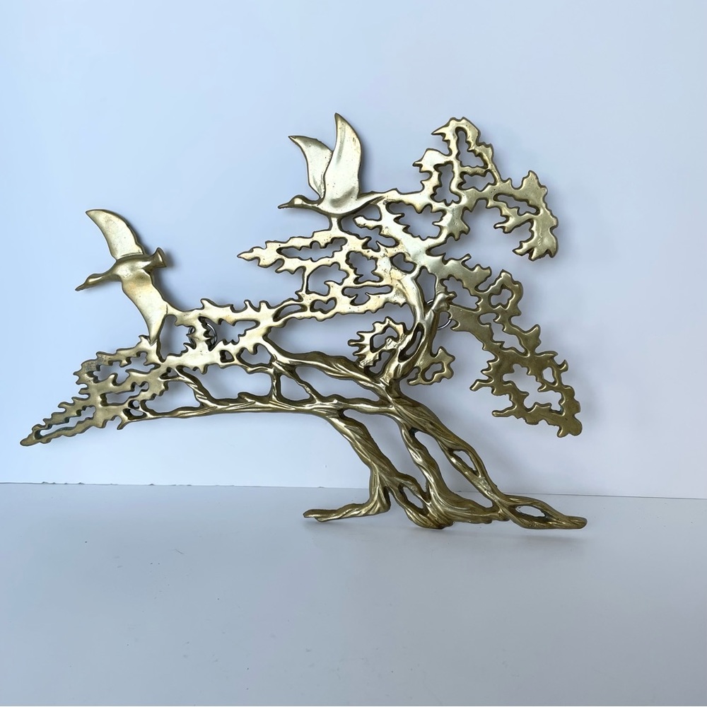 Vintage Brass Tree and Birds Wall Decor